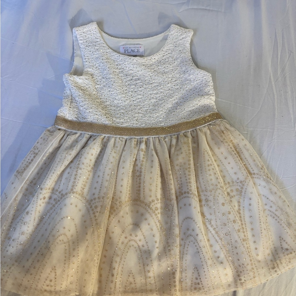 The Children's Place White and Gold Kids Dress